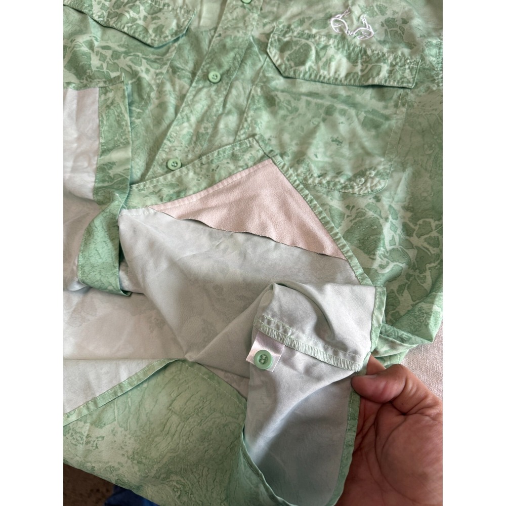 Realtree Fishing Shirt Mens Large Green Camo Short Sleeve Button Down Wave L - Picture 5 of 12
